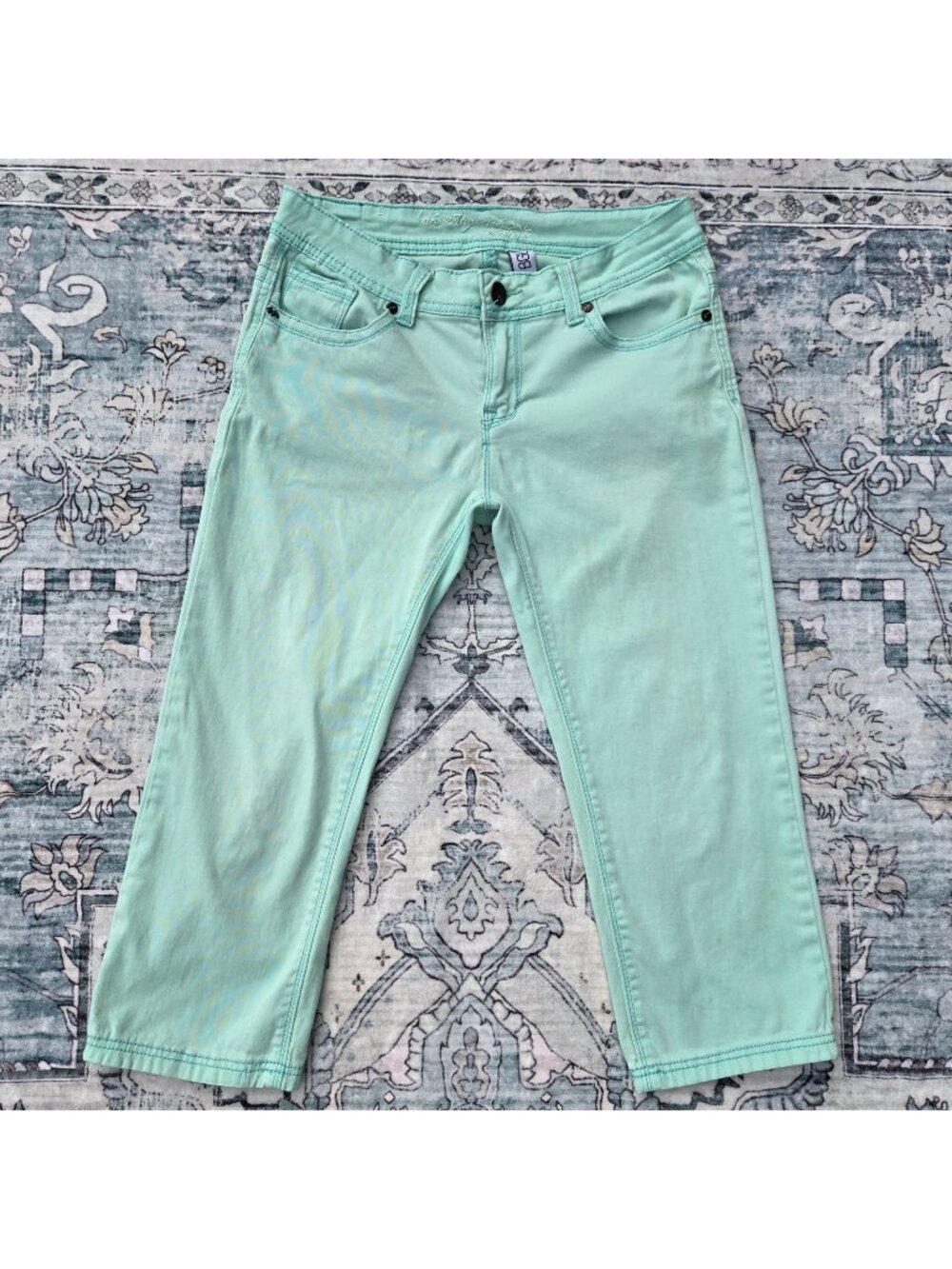 Y2K Sixty Nine Jeans Mint Aqua Capris Low Rise Skinny Size 30